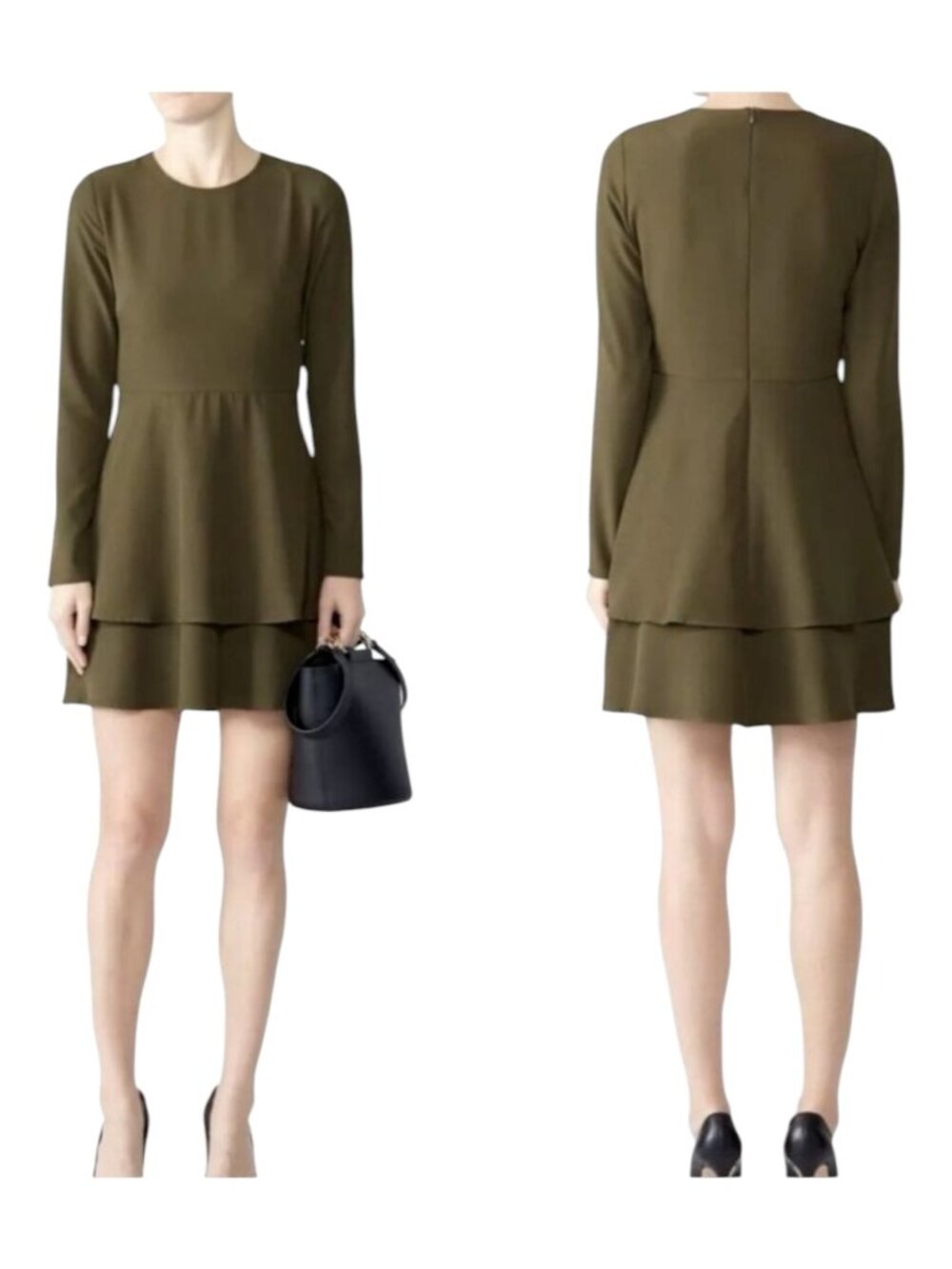 Hutch Dress Women 4 Olive Green Long Sleeve Tiered Skirt Mini Dress Party Career